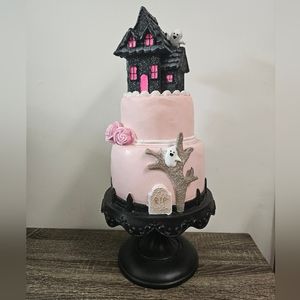 NEW Pink Halloween Tiered Cake Decor with Ghost and House
